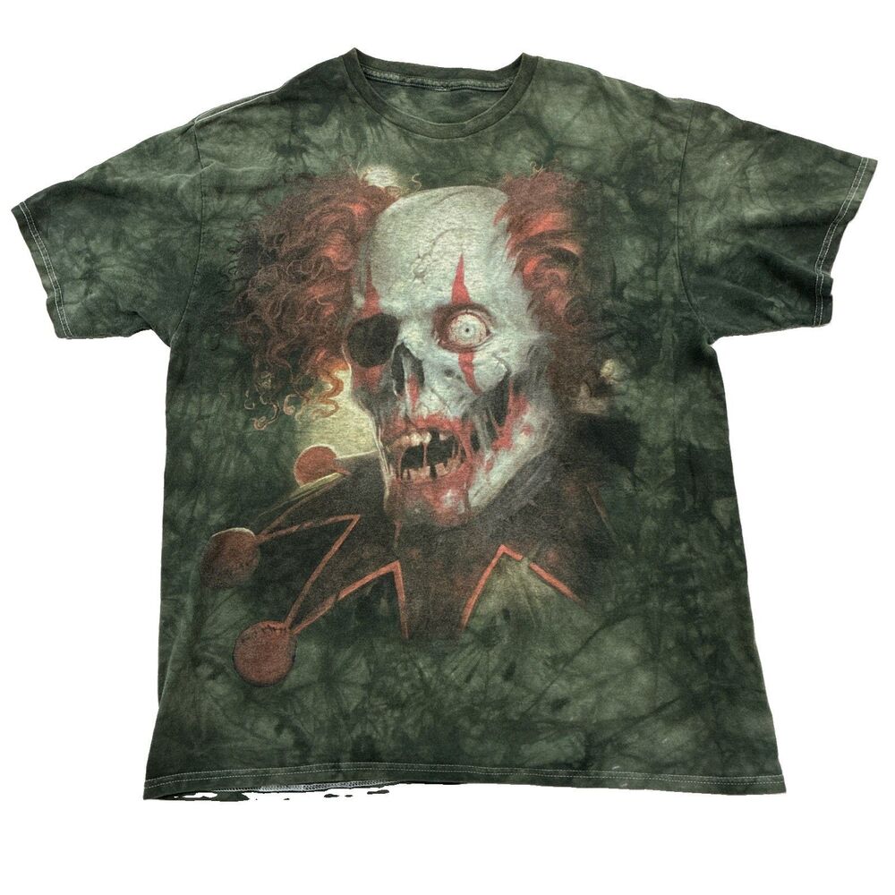 Horror Zombie Clown Scary Circus Halloween Tee Shirt Mens L Green Tie Dye